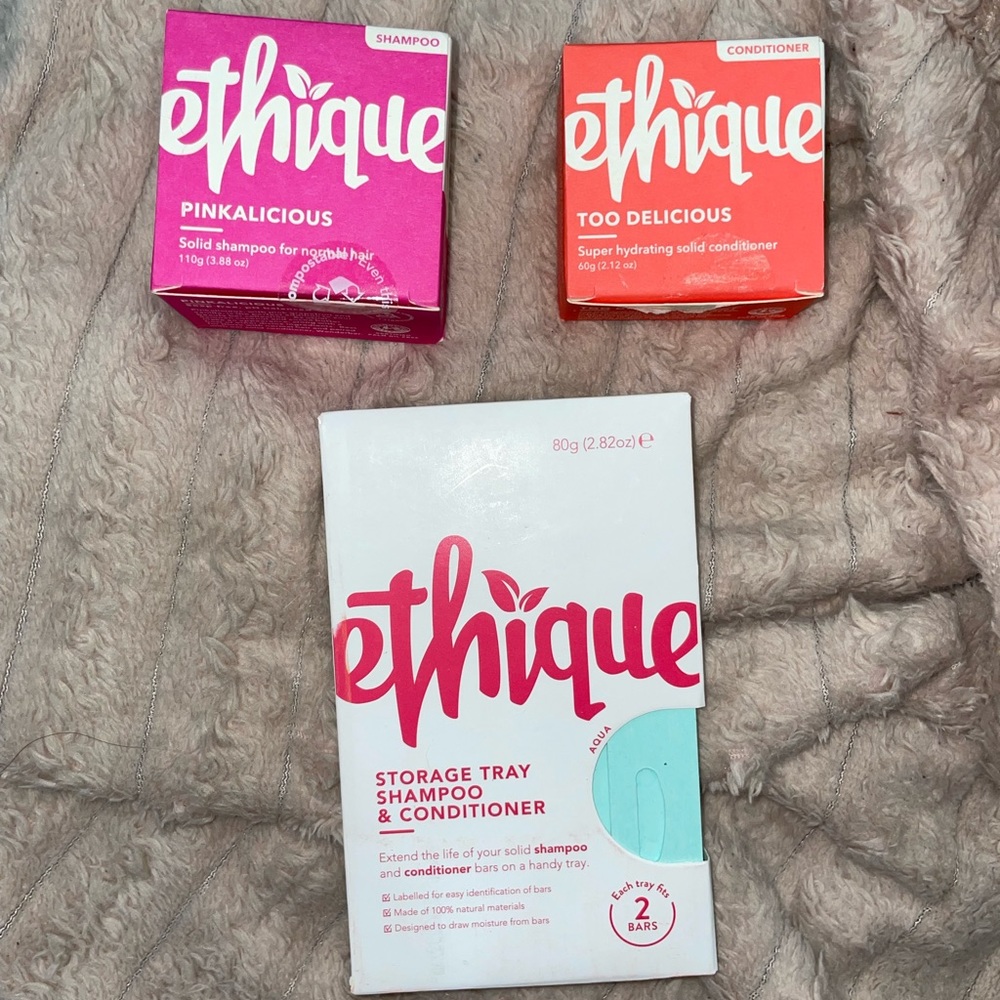 Ethique Pinkalicious Shampoo, Too Delicious Conditioner and Storage Tray
